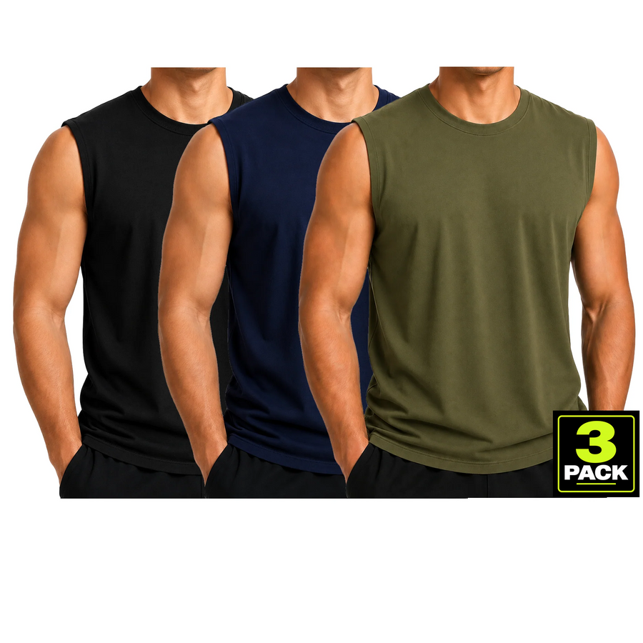 Men's 3-Pack Cotton Muscle Tee — Black / Navy / Olive