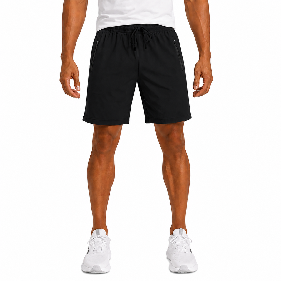 Men's Performance Workout Shorts With Zippered Pockets — Black