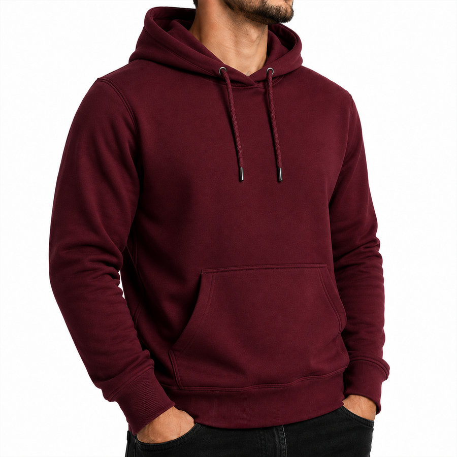 Men's Heavyweight Fleece-Lined Soft Pullover Hoodie — Burgundy