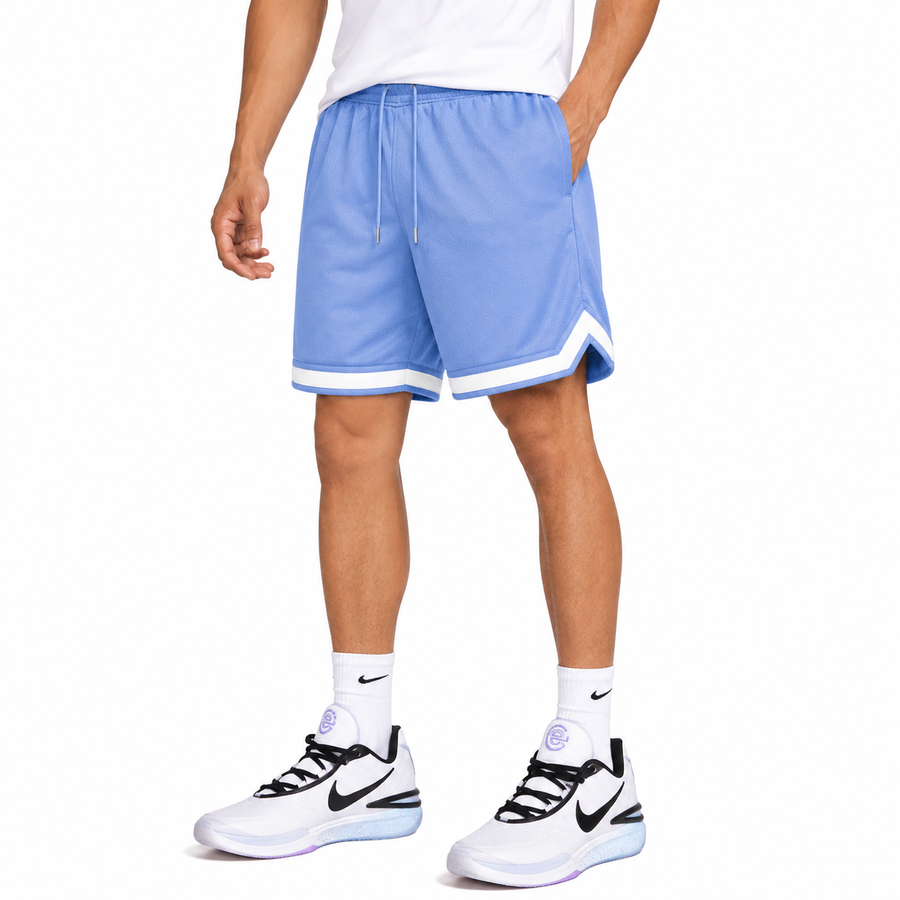 Men's Mesh Athletic Shorts With White Trim & Pockets — Carolina Blue