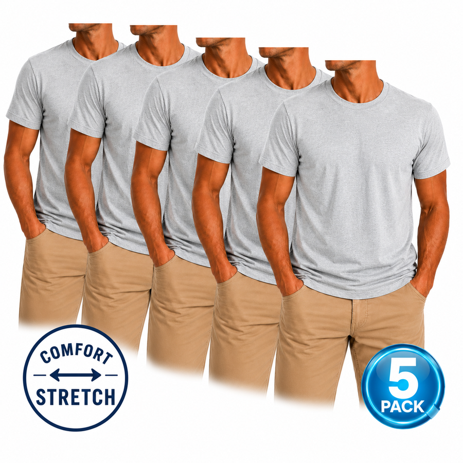 Men's 5-Pack Comfort Stretch Crewneck T-Shirts — Heather Grey