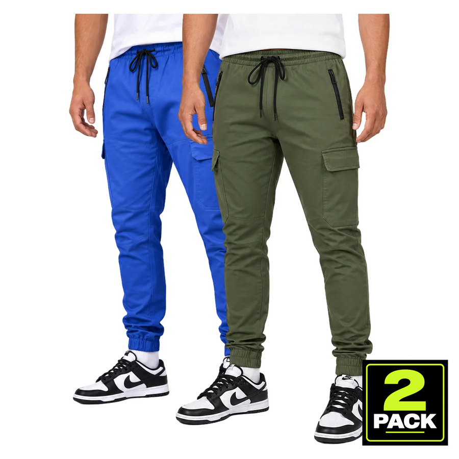 Men's 2-Pack Cotton Flex-Stretch Cargo Jogger — Olive / Royal Blue