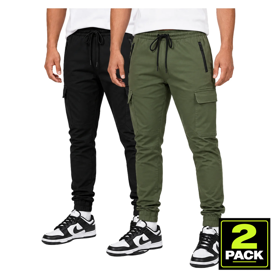 Men's 2-Pack Cotton Flex-Stretch Cargo Jogger — Black / Olive