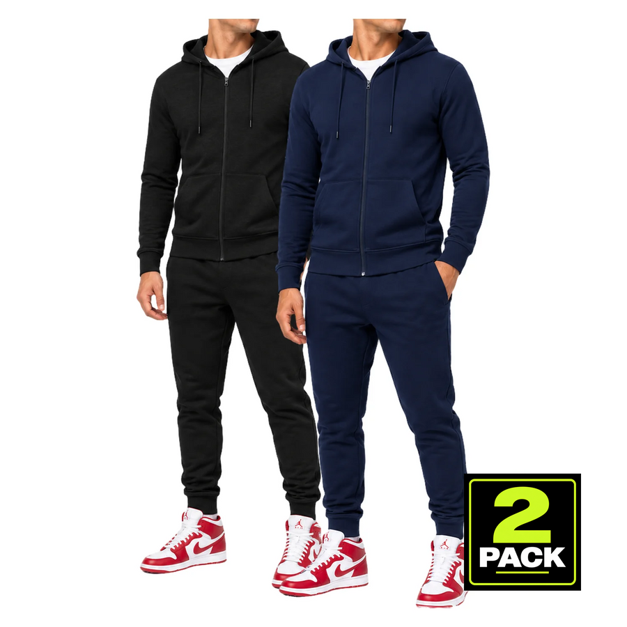 Men's 2-Pack Lightweight French Terry Zip-Up Hoodie & Jogger Set — Black / Navy