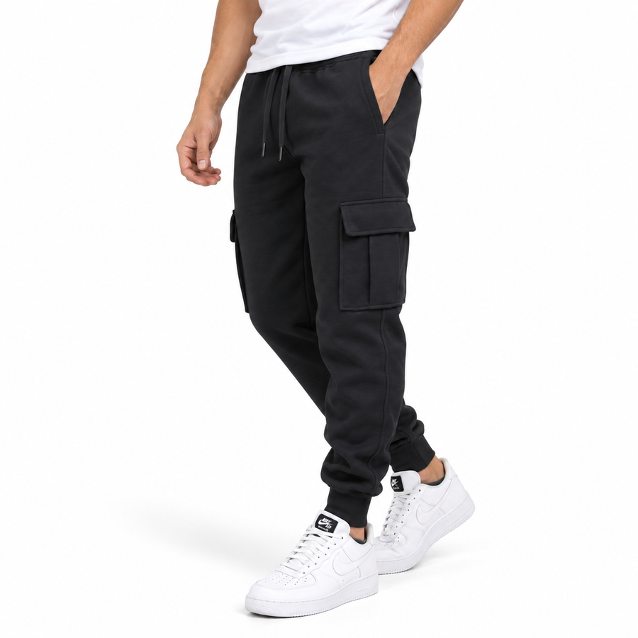 Men's Fleece Lined Cargo Jogger Sweatpants — Black