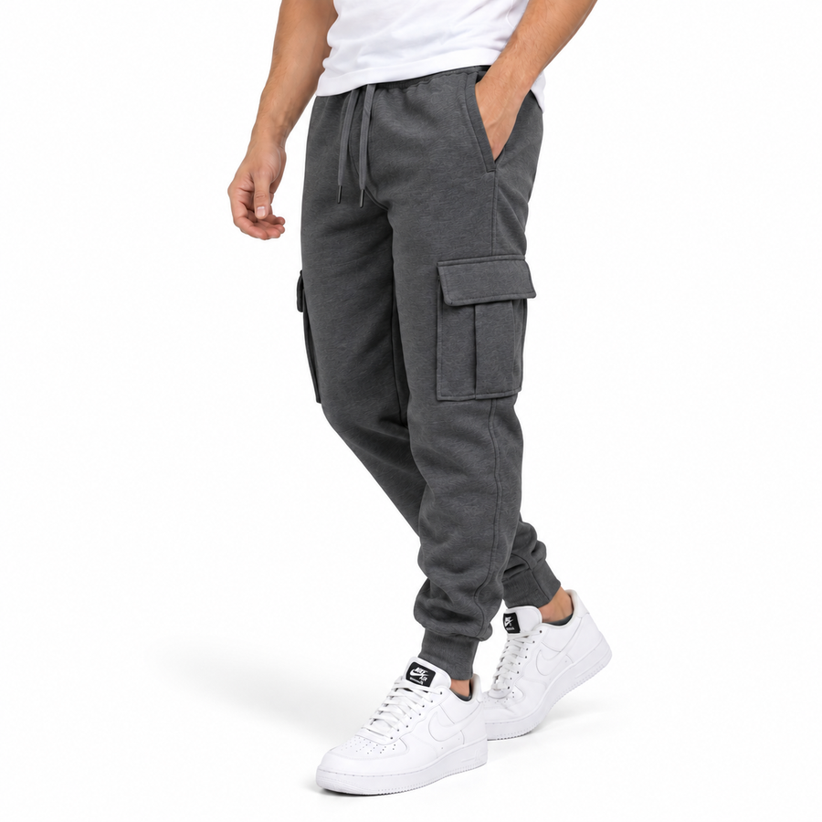 Men's Fleece Lined Cargo Jogger Sweatpants — Charcoal