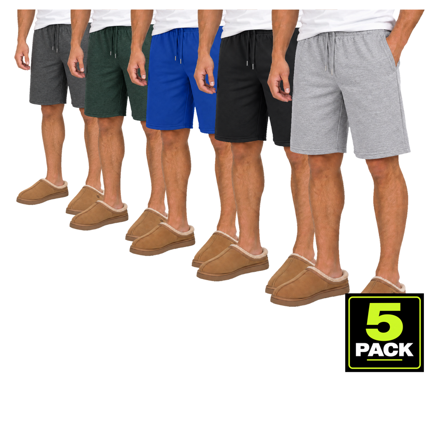 Men's 5-Pack Cotton Blend Lounge Shorts — Charcoal, Hunter, Royal, Black & Heather Grey