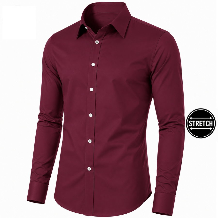Men's Long Sleeve Flex Stretch Dress Shirt — Burgundy