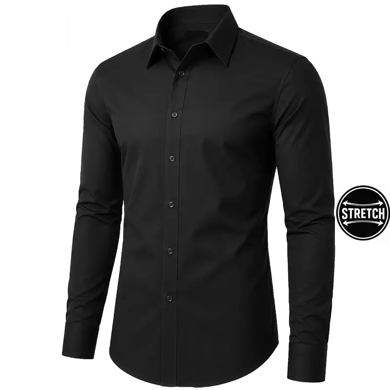 Men's Long Sleeve Flex Stretch Dress Shirt — Black