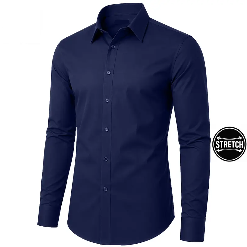 Men's Long Sleeve Flex Stretch Dress Shirt — Navy