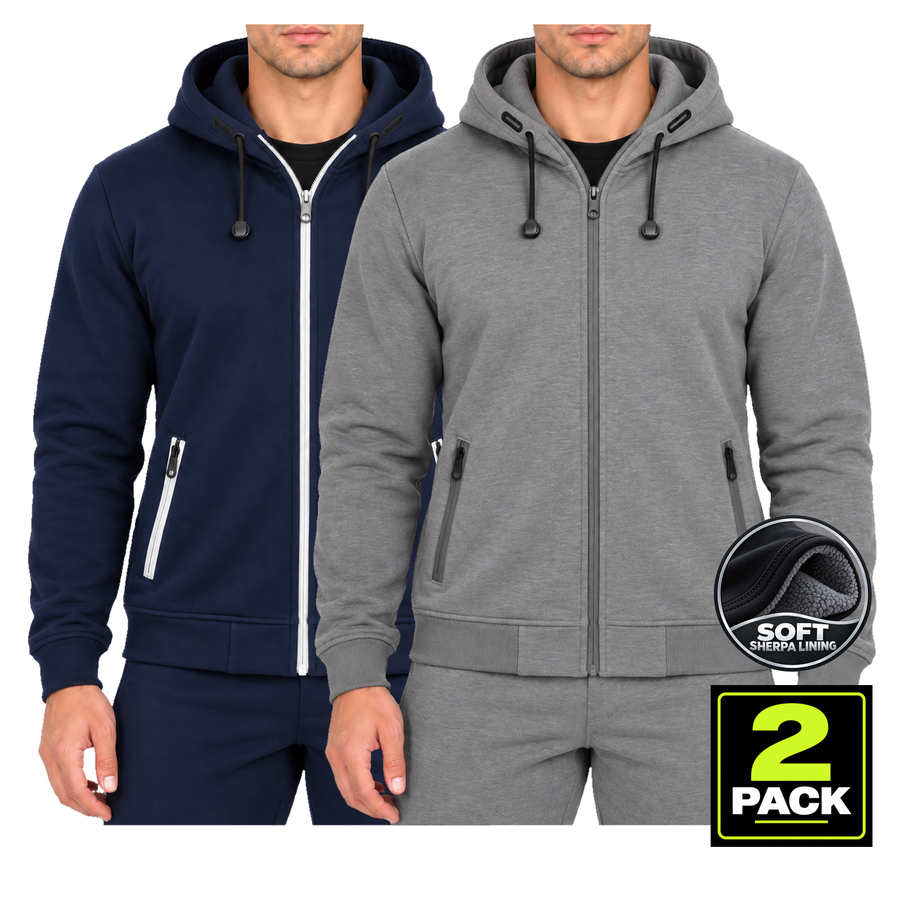 Men's 2-Pack Heavyweight Sherpa Fleece-Lined Zip Up Hoodie — Navy & Heather Grey