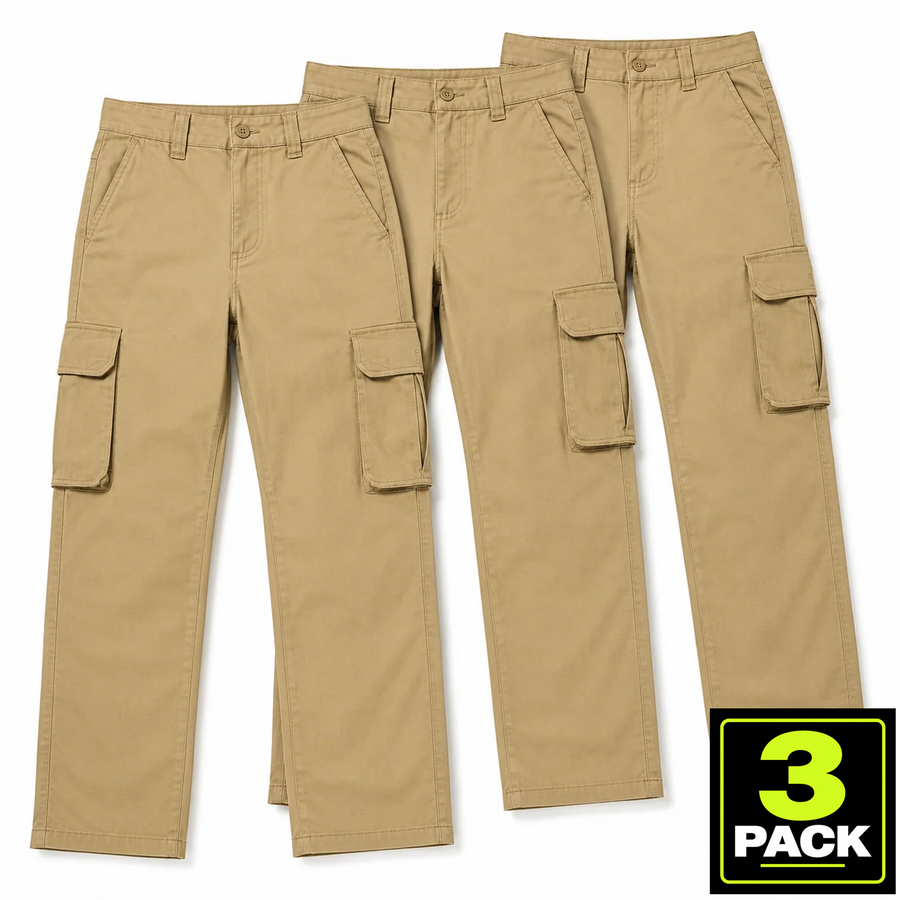 Young Men's 3-Pack Stretch Twill Cargo Pants — Khaki