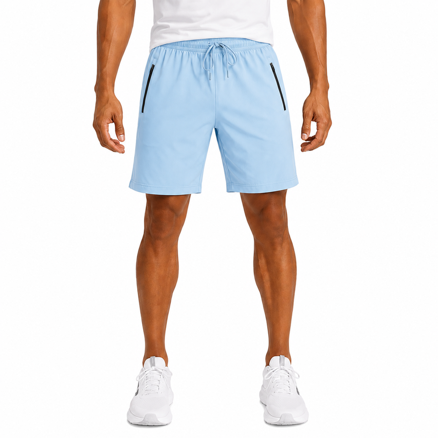 Men's Performance Workout Shorts With Zippered Pockets — Light Blue