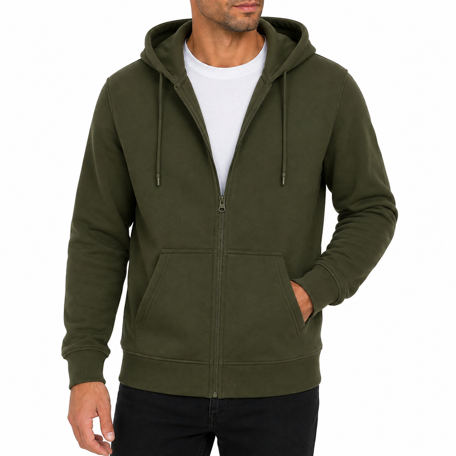 Men's Fleece-Lined Premium Full Zip Hoodie — Olive