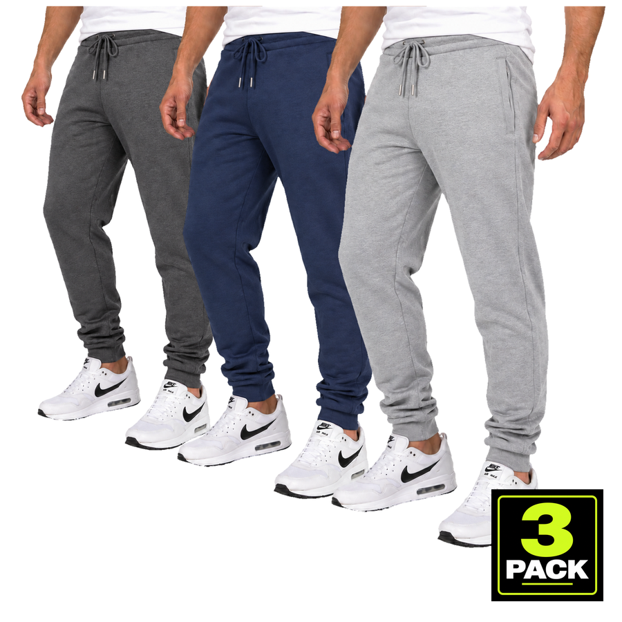 Men's 3 Pack Fleece-Lined Jogger With Hidden Zipper Side Pockets — Navy, Charcoal & Heather Grey