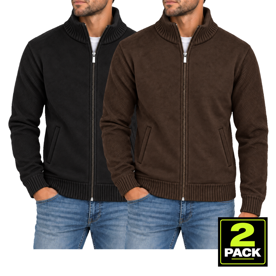 Men's 2-Pack Fleece Lined Full Zip Knit  — Black / Brown