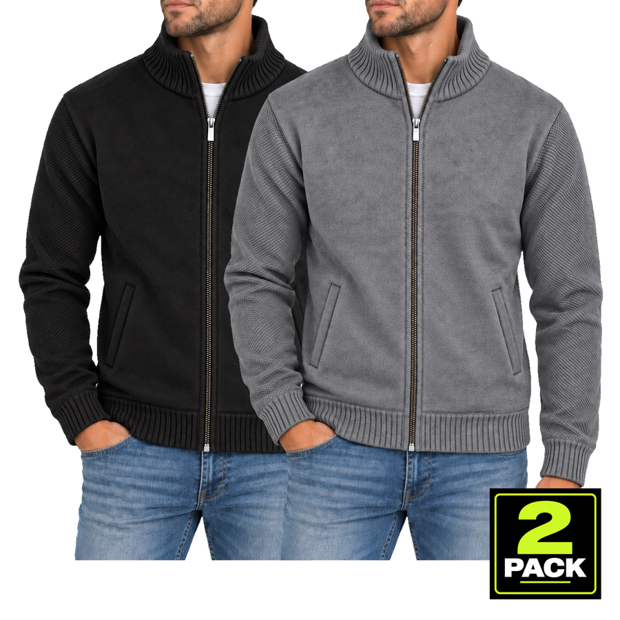 Men's 2-Pack Fleece Lined Full Zip Knit Sweater — Black / Grey