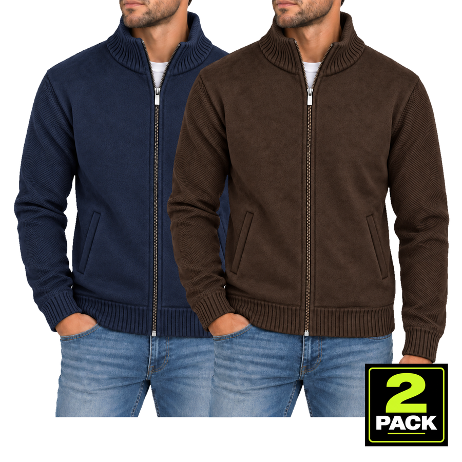 Men's 2-Pack Fleece Lined Full Zip Knit  — Navy / Brown