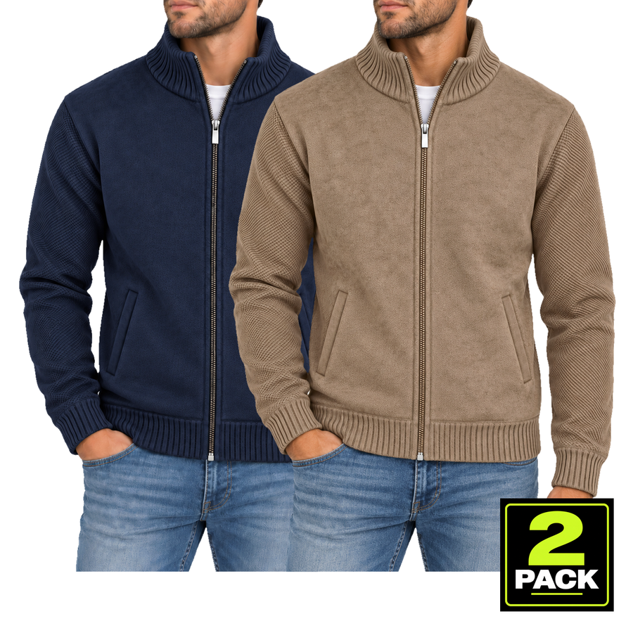 Men's 2-Pack Fleece Lined Full Zip Knit  — Navy / Camel