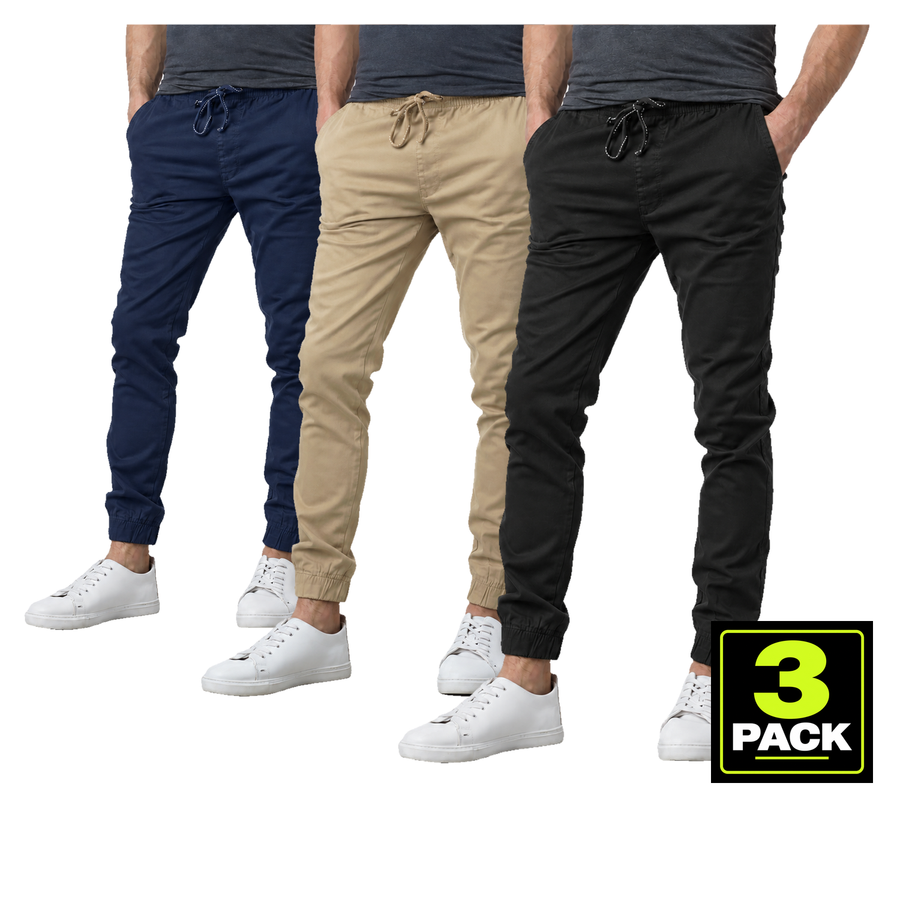 Young Men's 3-Pack Stretch Jogger School Uniform Pants in Navy / Khaki / Black