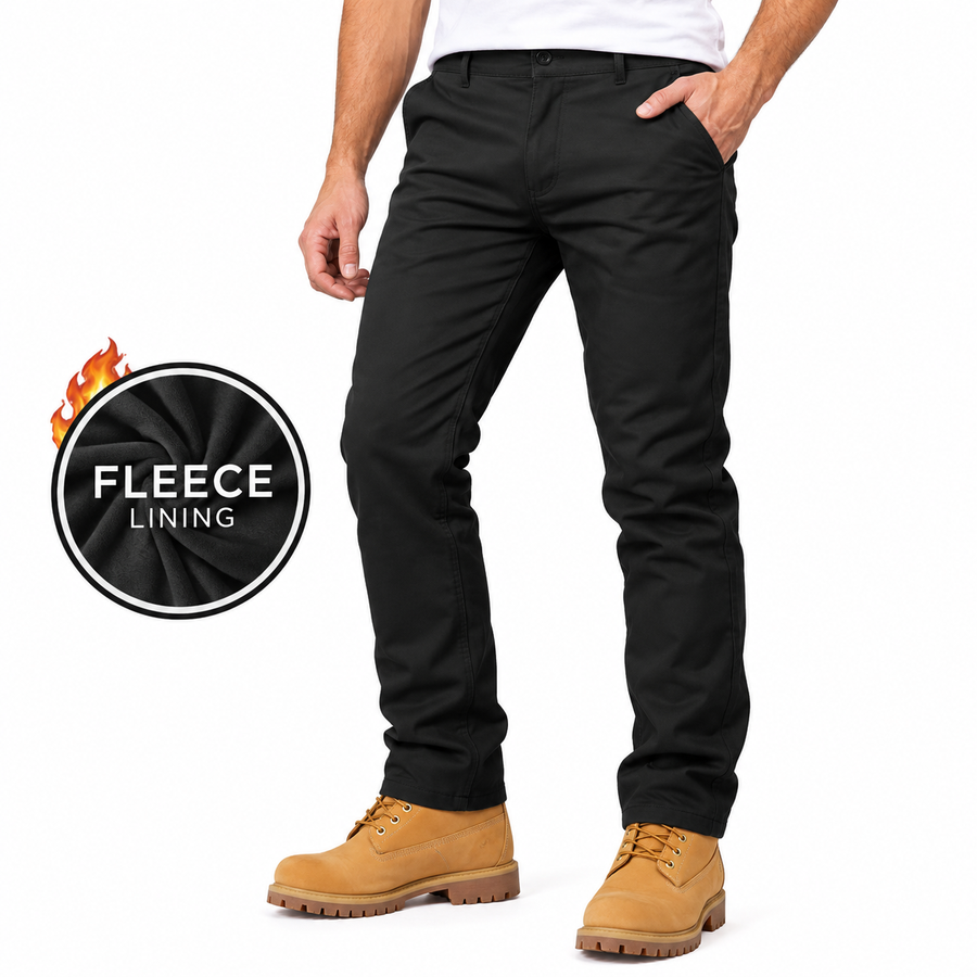Men's Heavyweight Fleece-Lined Stretch Chino Uniform Work Pants — Black