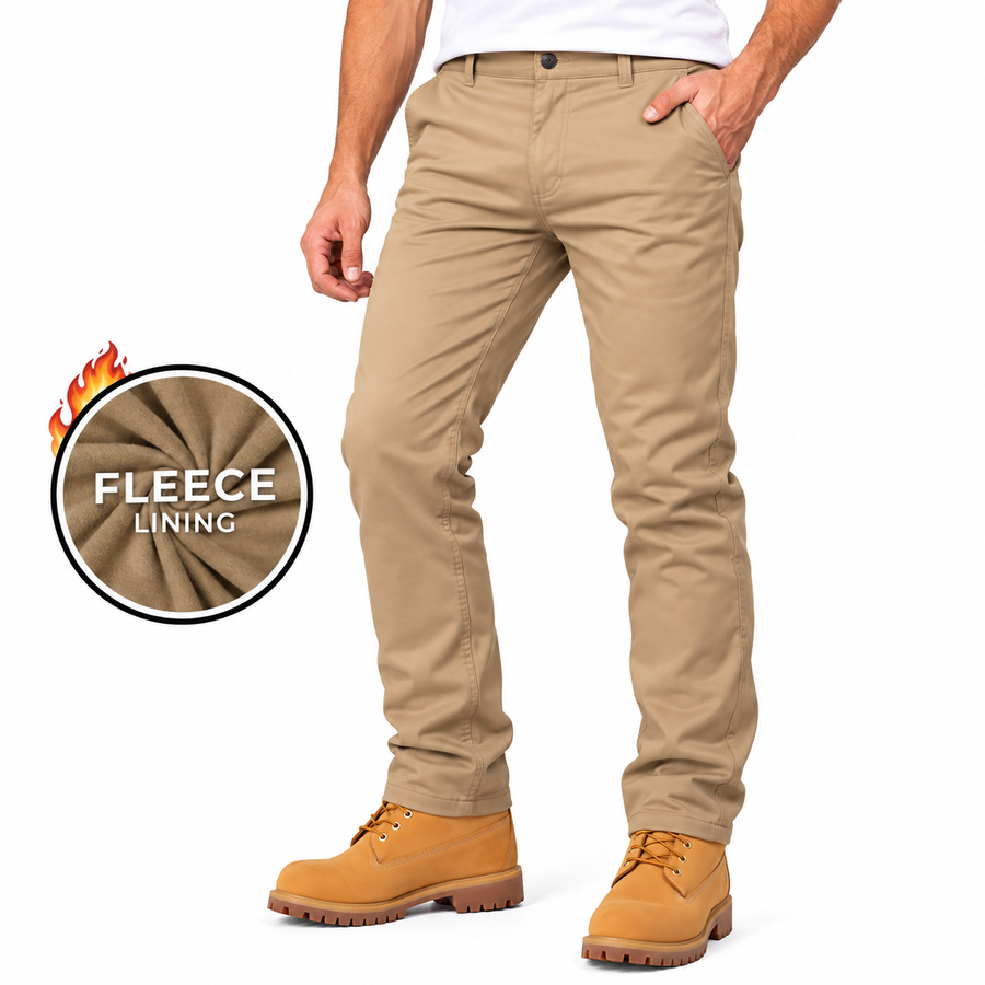 Men's Heavyweight Fleece-Lined Stretch Chino Uniform Work Pants — Khaki