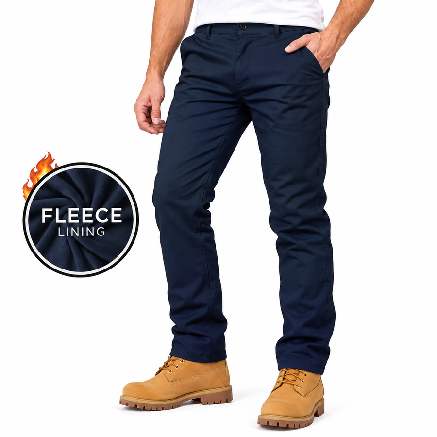 Men's Heavyweight Fleece-Lined Stretch Chino Uniform Work Pants — Navy