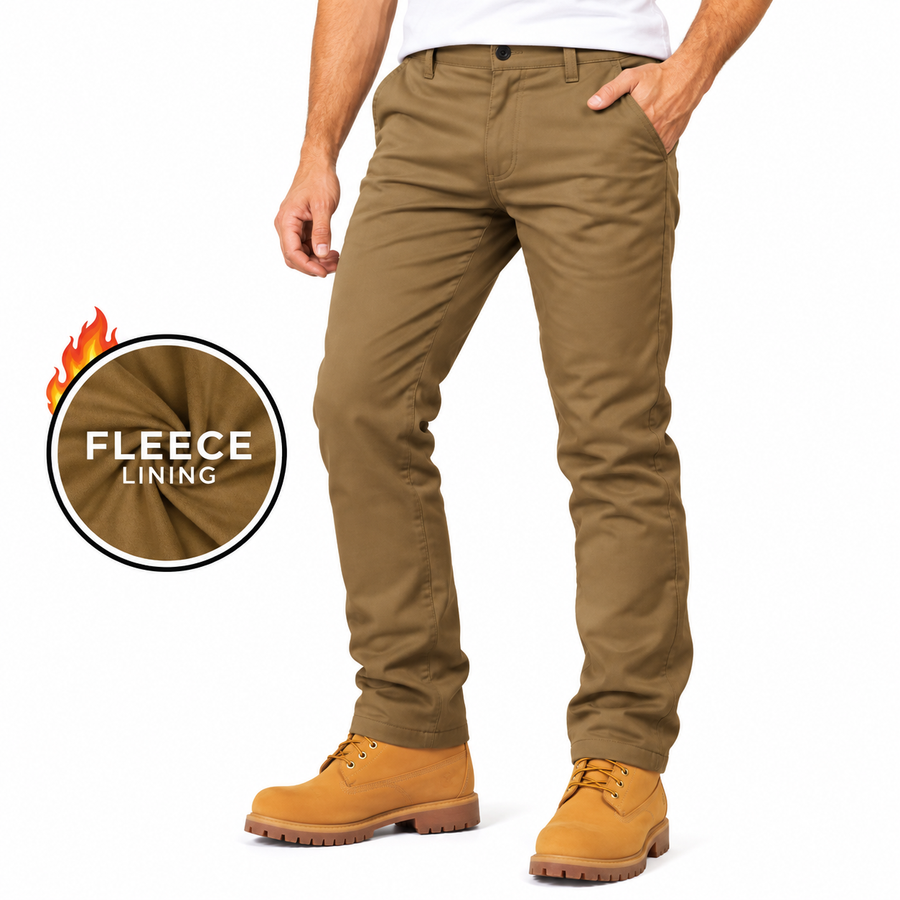 Men's Heavyweight Fleece-Lined Stretch Chino Uniform Work Pants — Timber