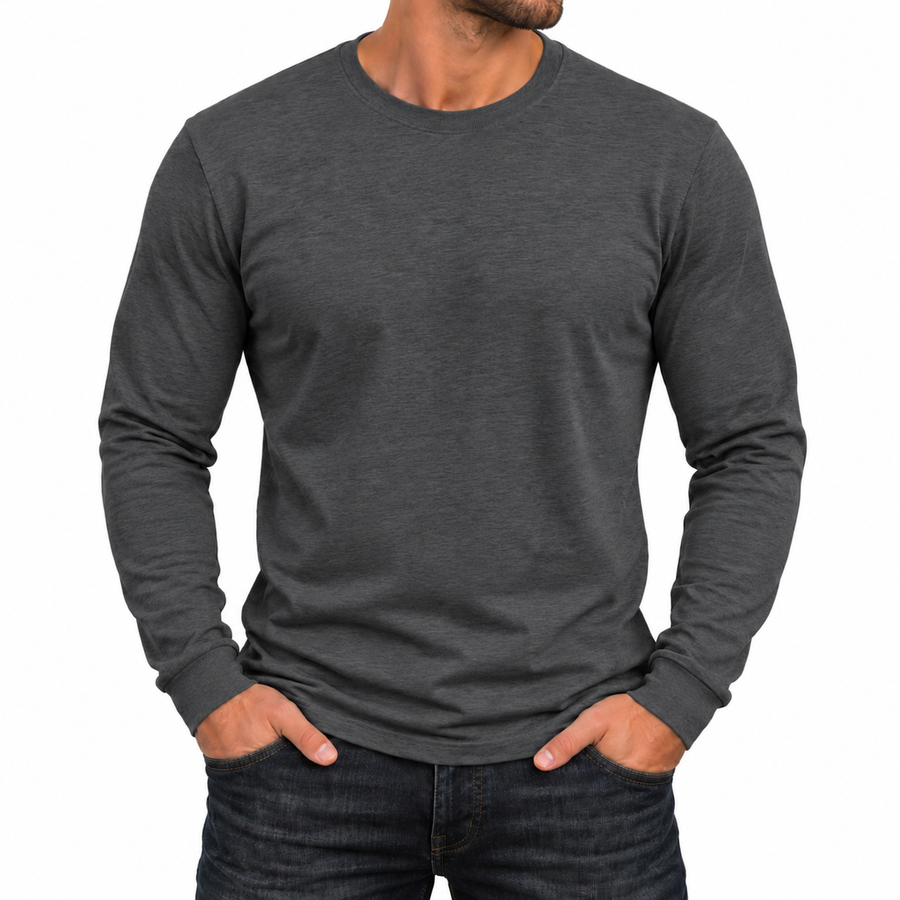 Men's Cotton-Blend Long Sleeve Crew Neck T-Shirt — Charcoal