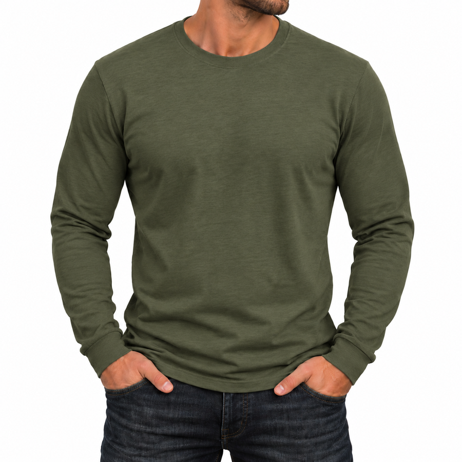Men's Cotton-Blend Long Sleeve Crew Neck T-Shirt — Olive