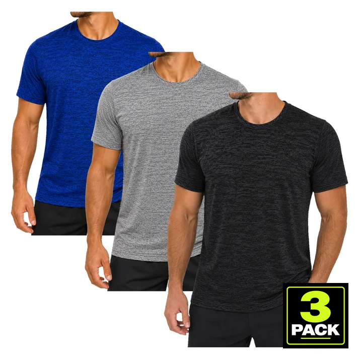 Men's 3-Pack Space Dye Dri-Fit Performance T-Shirt — Black / Grey / Blue