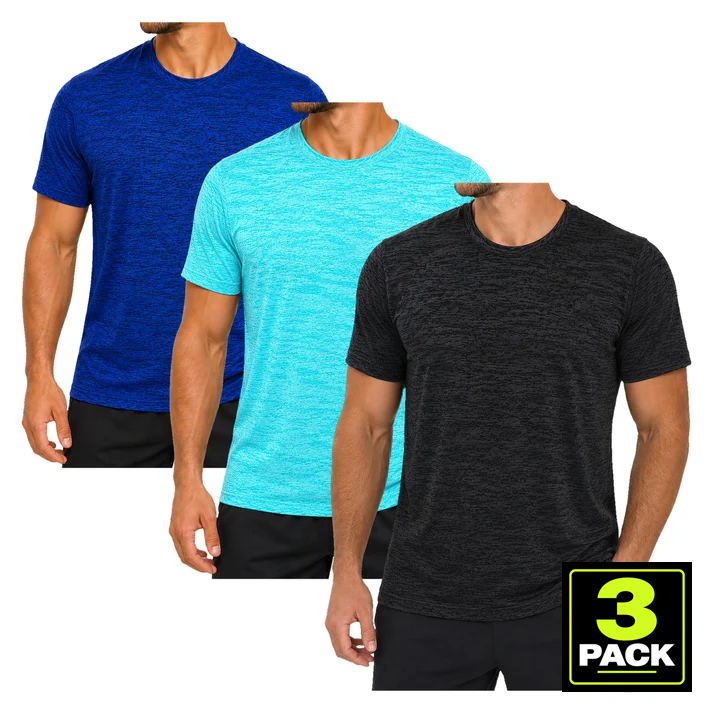 Men's 3-Pack Space Dye Dri-Fit Performance T-Shirt — Black / Aqua / Blue
