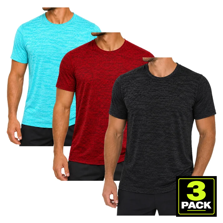 Men's 3-Pack Space Dye Dri-Fit Performance T-Shirt — Black / Red / Aqua