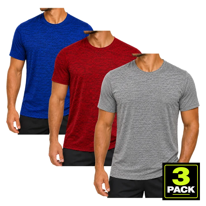 Men's 3-Pack Space Dye Dri-Fit Performance T-Shirt — Grey / Red / Blue