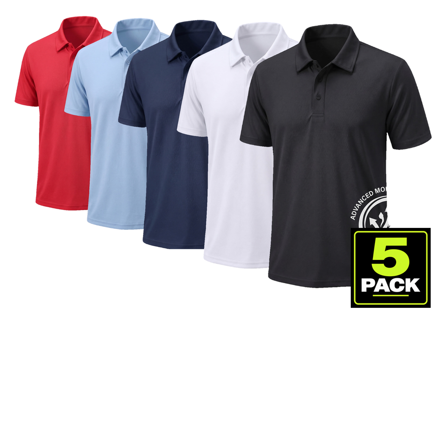 Men's 5-Pack Dri-Fit Polo Shirt — Black, White, Navy, Light Blue & Red