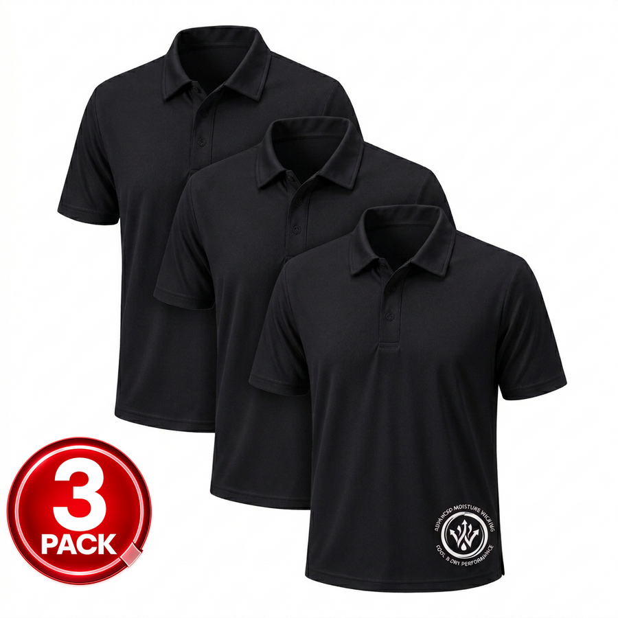 Men's 3-Pack Short Sleeve Performance Polo Shirt — Black