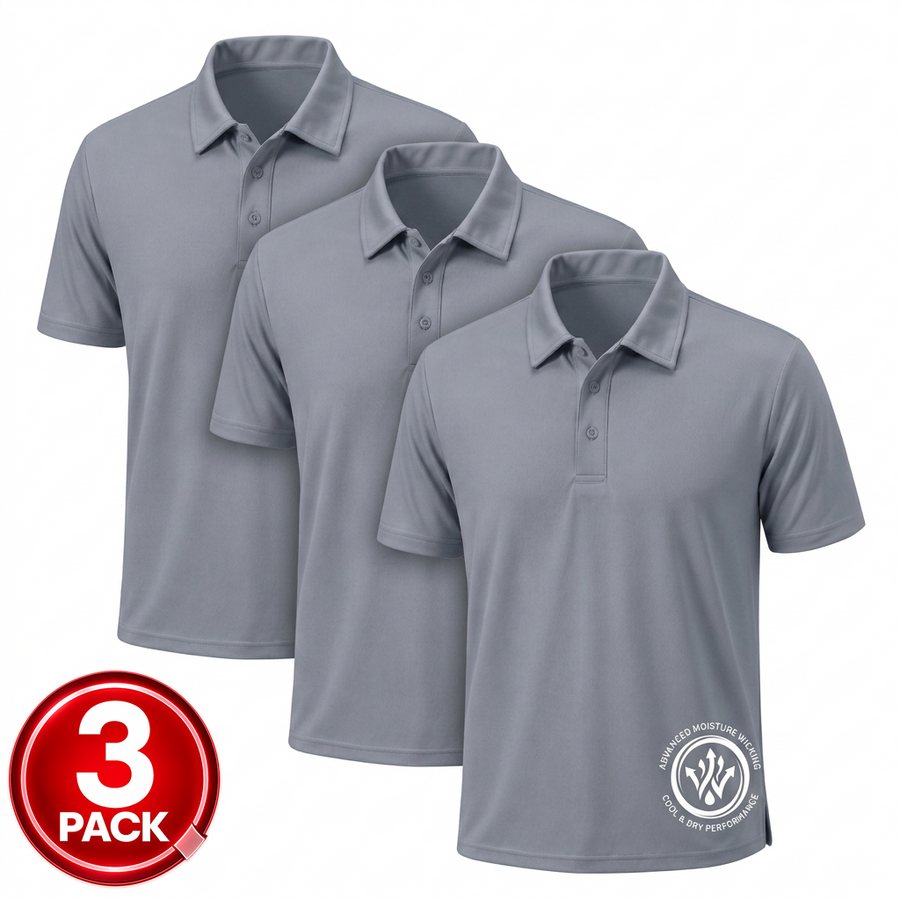 Men's 3-Pack Short Sleeve Performance Polo Shirt — Grey