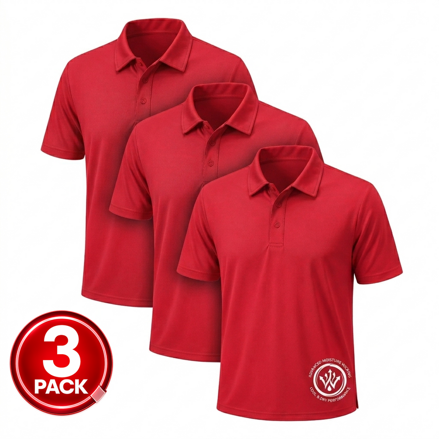 Men's 3-Pack Short Sleeve Performance Polo Shirt — Red