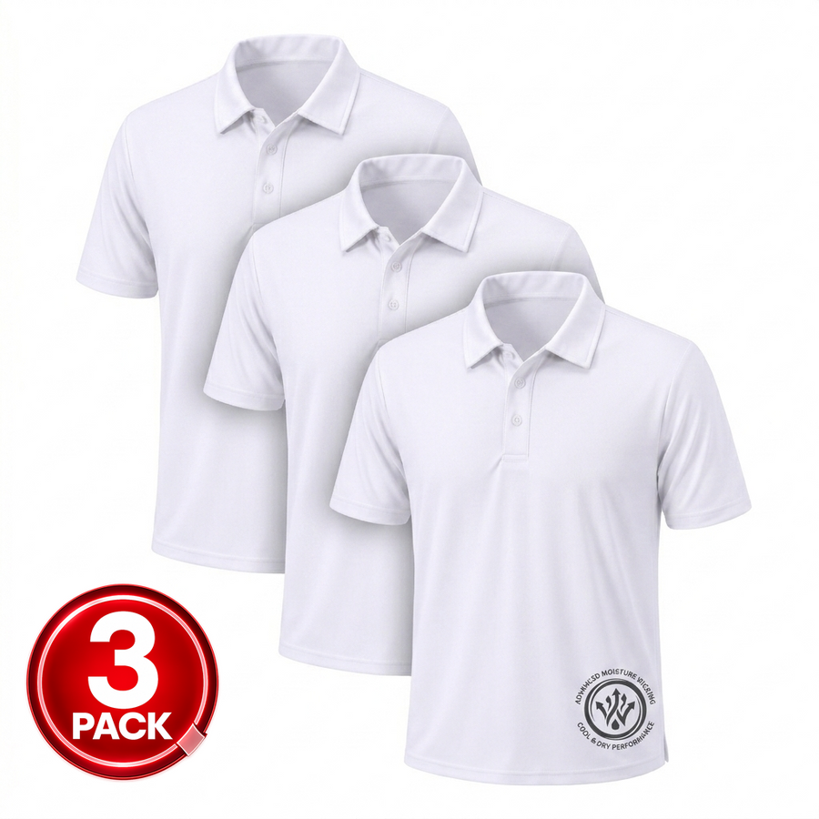 Men's 3-Pack Short Sleeve Performance Polo Shirt — White