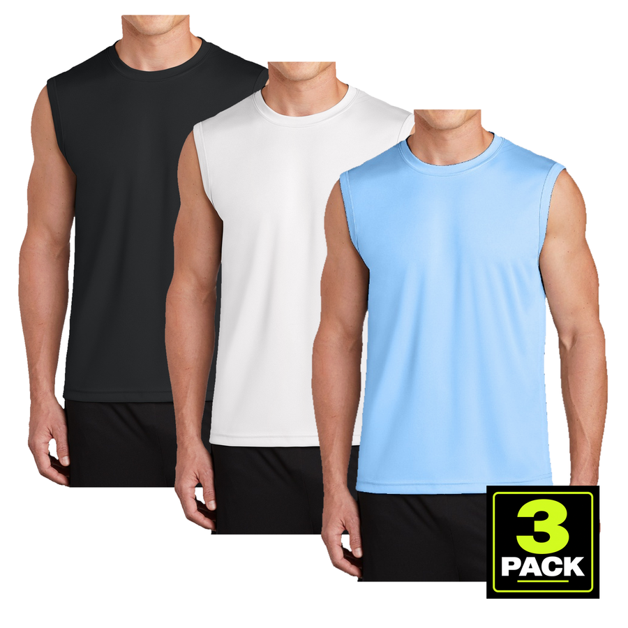 Men's 3-Pack Dri-Fit Performance Muscle T-Shirt - Black / White / Light Blue