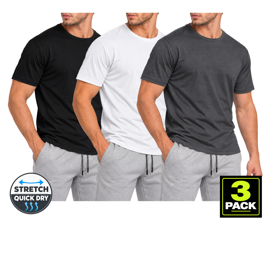 Men's 3-Pack Active Performance Crew Neck T-Shirt — Black / White / Charcoal