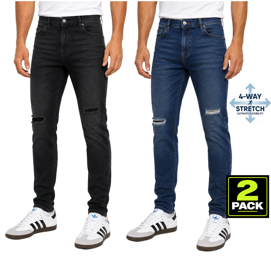 Men's 2-Pack Stretch Slim Fit Ripped Jeans — Dark Blue & Black Wash