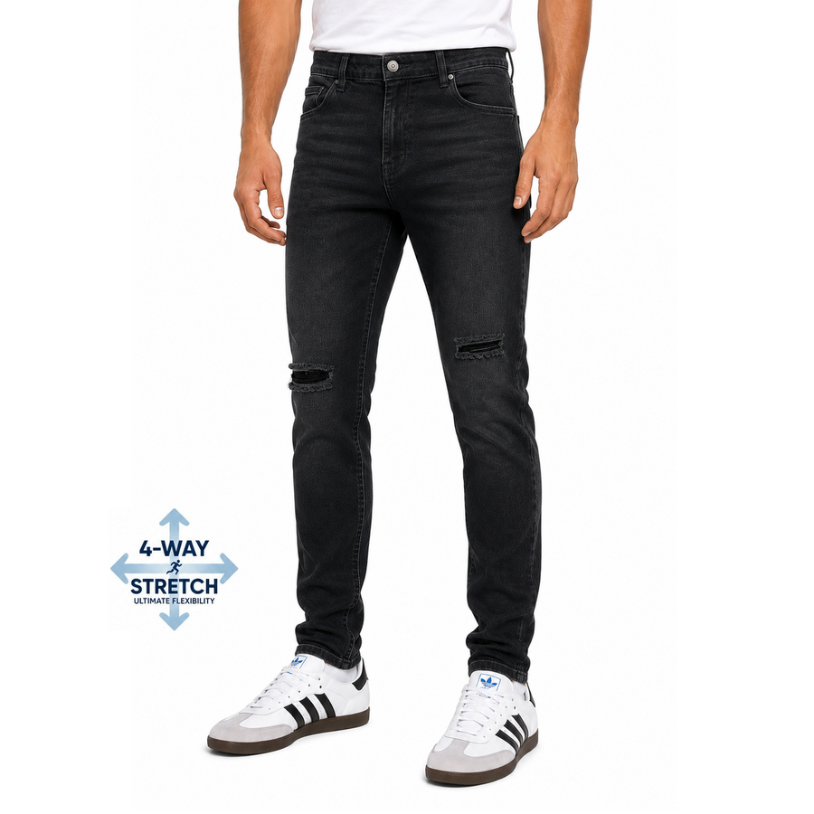 Men's Stretch Slim Fit Ripped Jeans — Black Wash