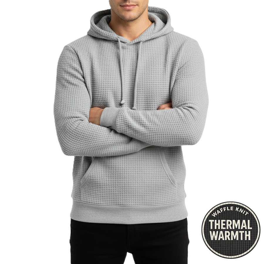 Men's Waffle-Knit Thermal Pullover Hoodie — Heather Grey