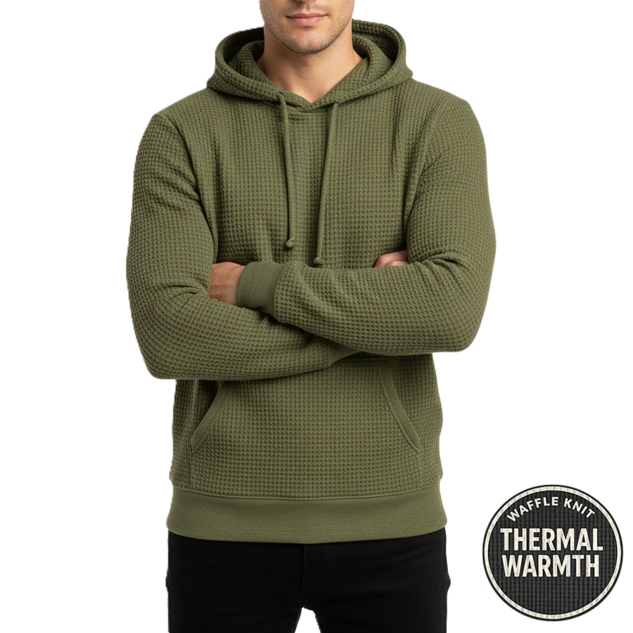 Men's Waffle-Knit Thermal Pullover Hoodie — Olive