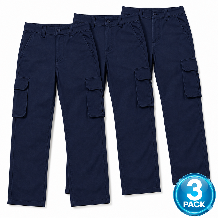 Young Men's 3-Pack Stretch Twill Cargo Pants — Navy