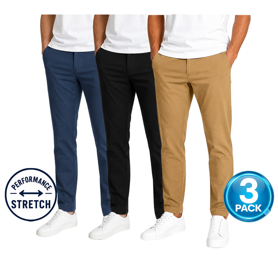 Young Men's 3-Pack Stretch Performance Fit Pants — Navy / Black / Timber