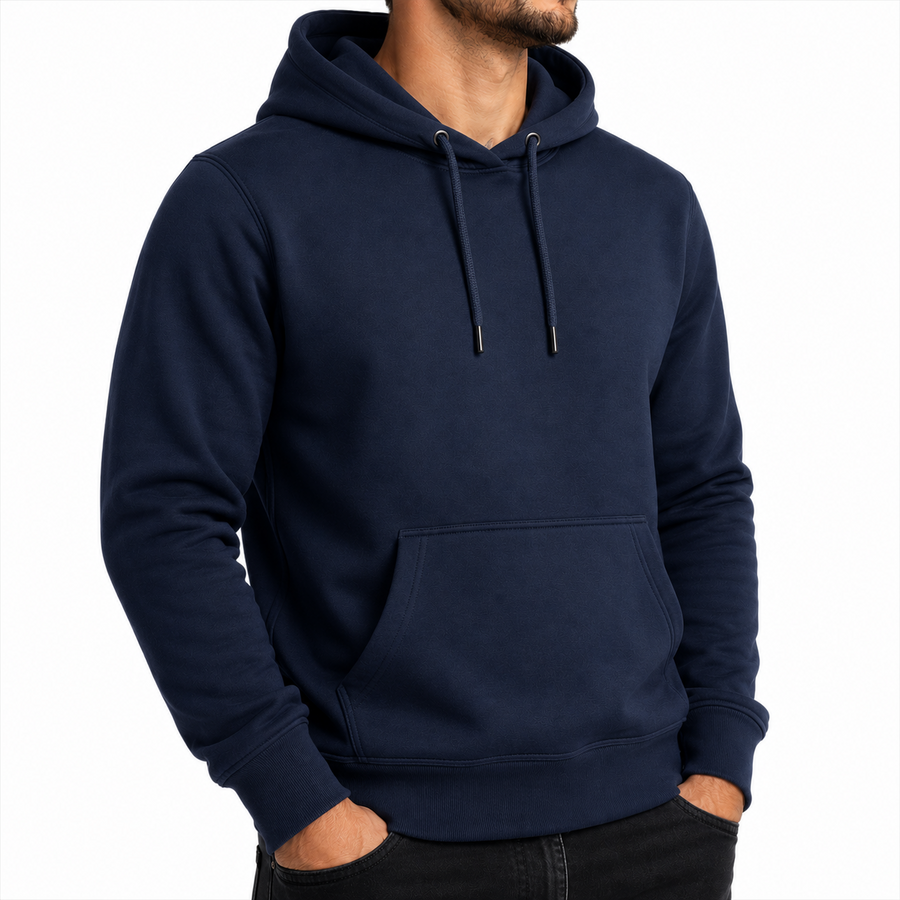 Men's Heavyweight Fleece-Lined Soft Pullover Hoodie — Navy