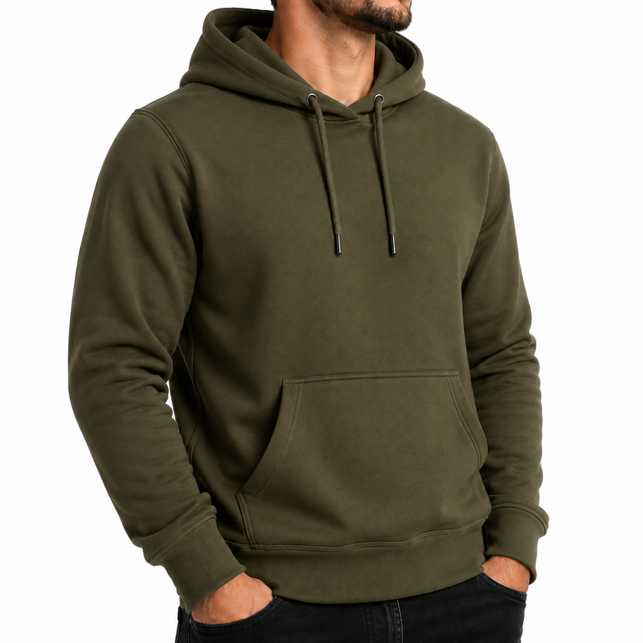 Men's Heavyweight Fleece-Lined Soft Pullover Hoodie — Olive