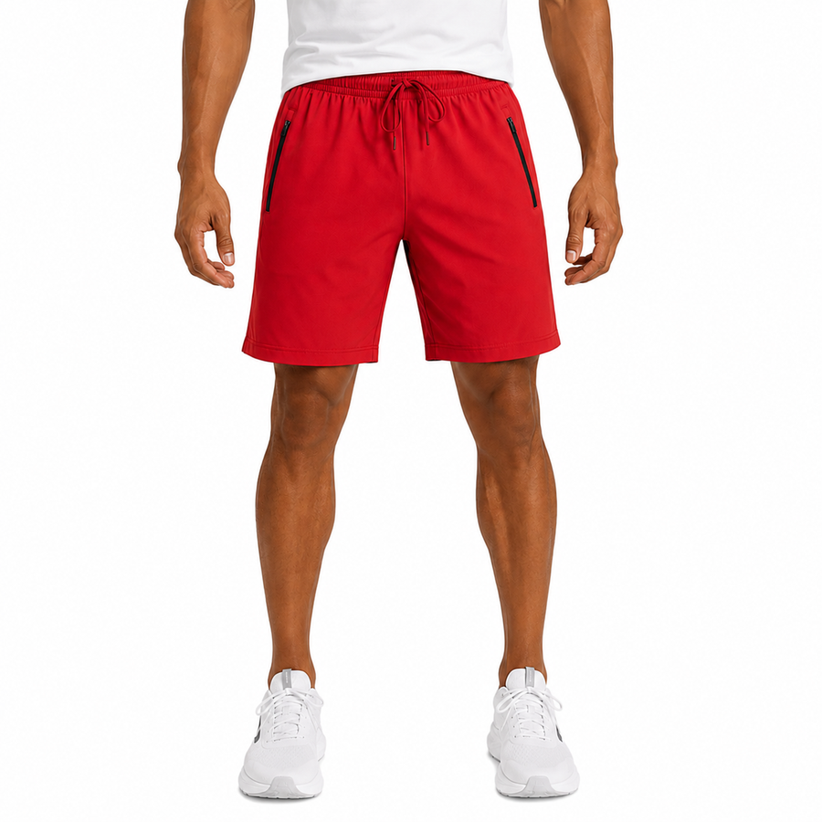 Men's Performance Workout Shorts With Zippered Pockets — Red